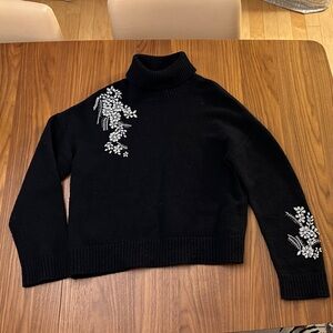 Cinq à Sept Black Embellished Turtleneck Sweater Sz small